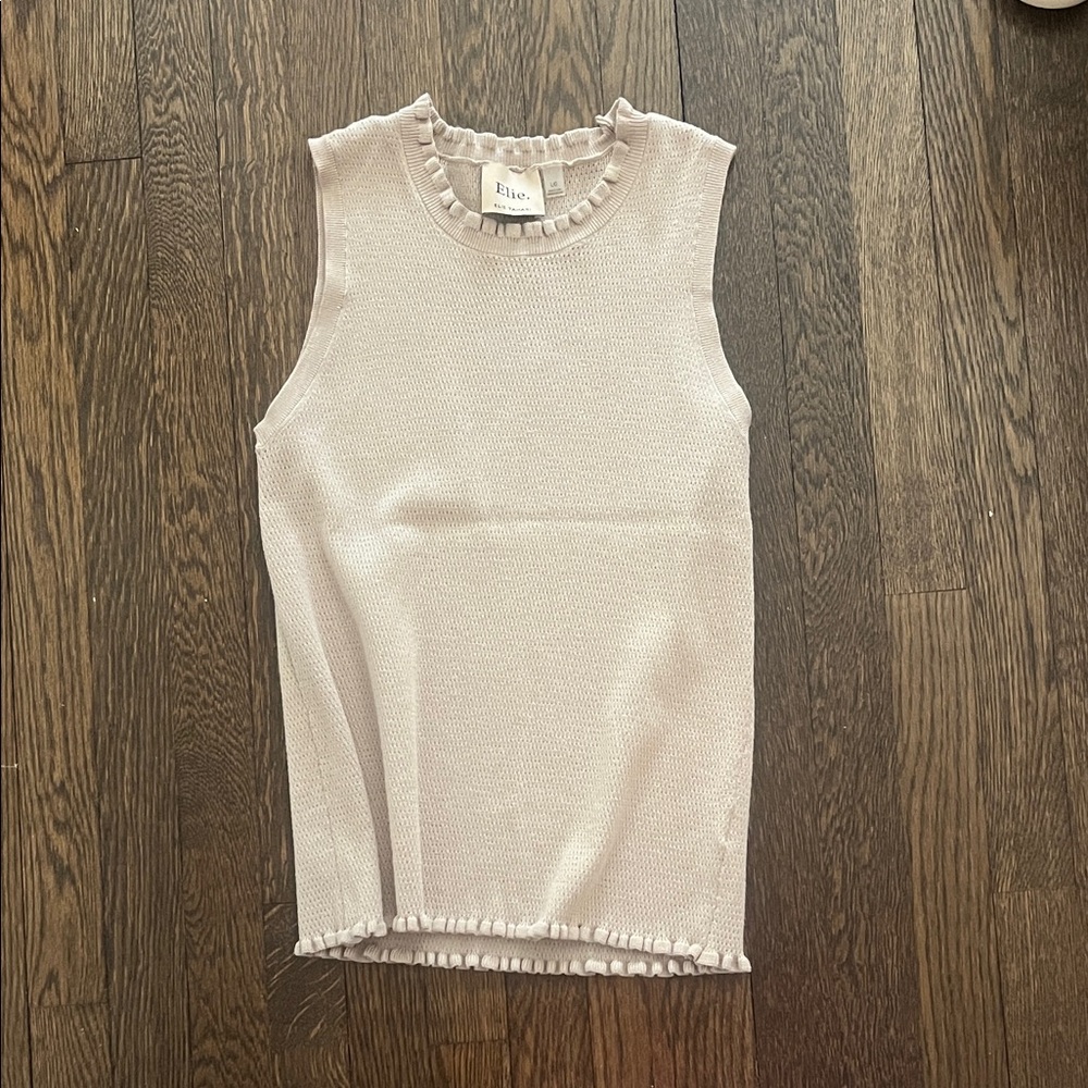 Elie Tahari Ruffled Sleeveless Beige Top